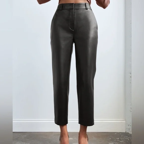 Aritzia Babaton Command Cropped Black Leather Pant Size 2 - Picture 2 of 12